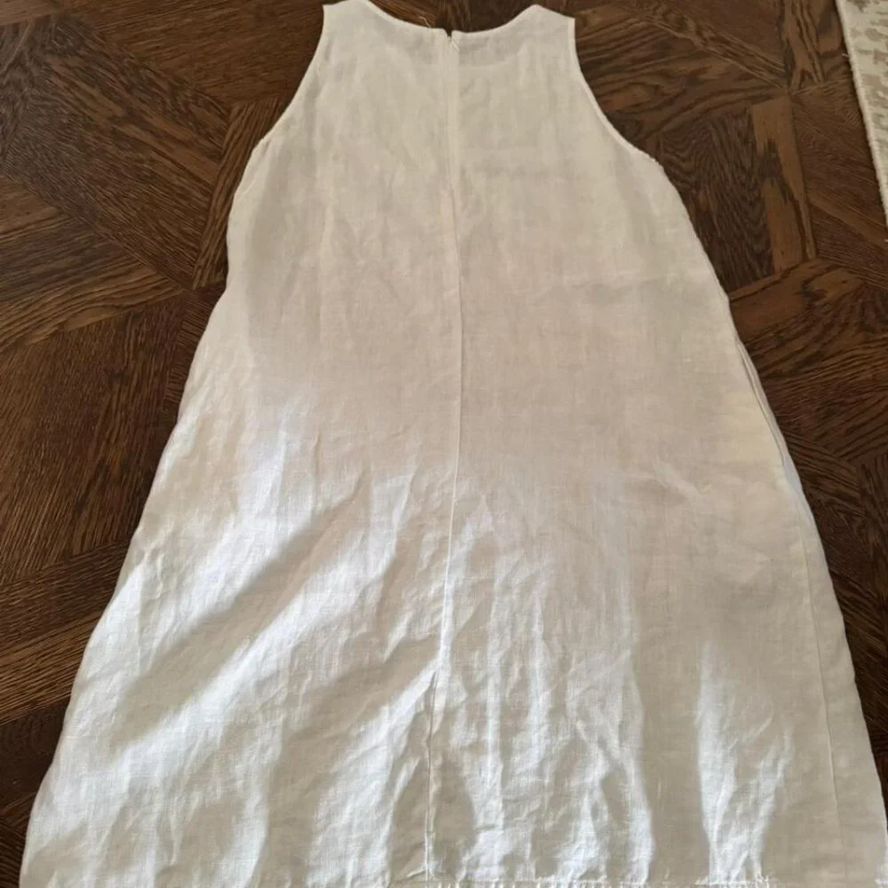 NWOT Garnet Hill White 100% Linen Flowy high neck Shift dress with pockets sz 6 - Picture 4 of 5